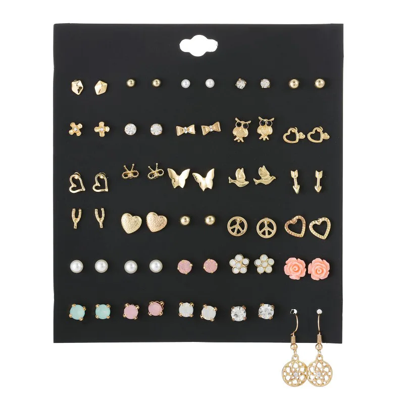 30 пар/лот, модные смешанные жемчужные серьги-гвоздики в форме сердца для женщин, Золотые серьги в виде животных, птиц, совы, подарок на день рождения для девочек