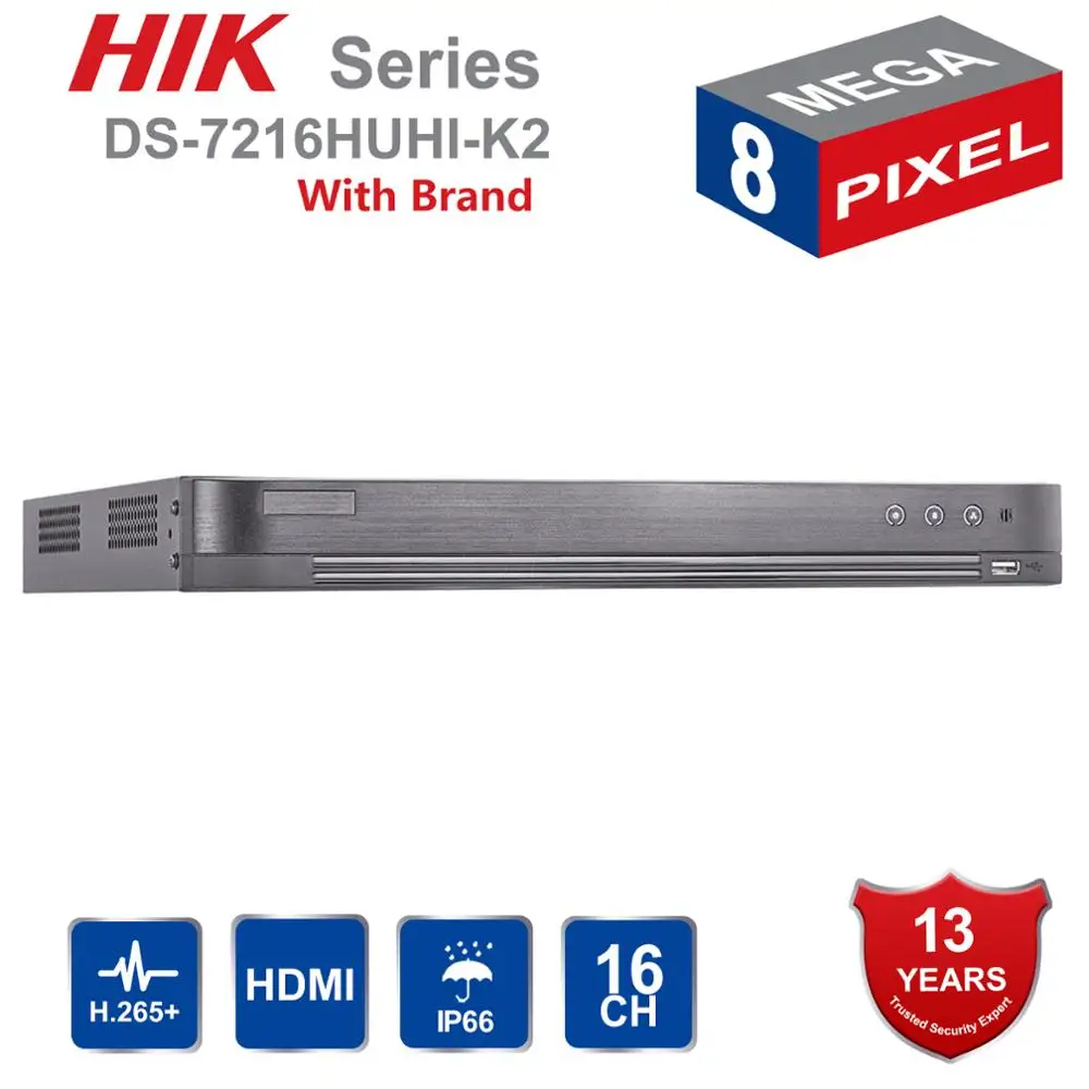 

HIK 16CH 5 In 1 AHD DVR DS-7216HUHI-K2 Support CVBS TVI CVI AHD Analog IP Cameras P2P Cloud H.265 HDMI video recorder RS485