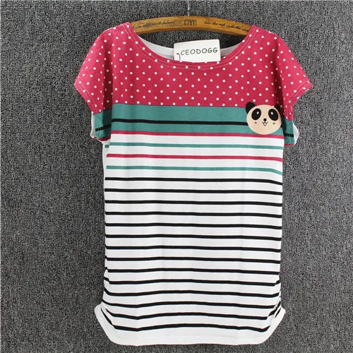 

CEODOGG Duck print T shirt women girl shirts Stripes Tees women T-shirt