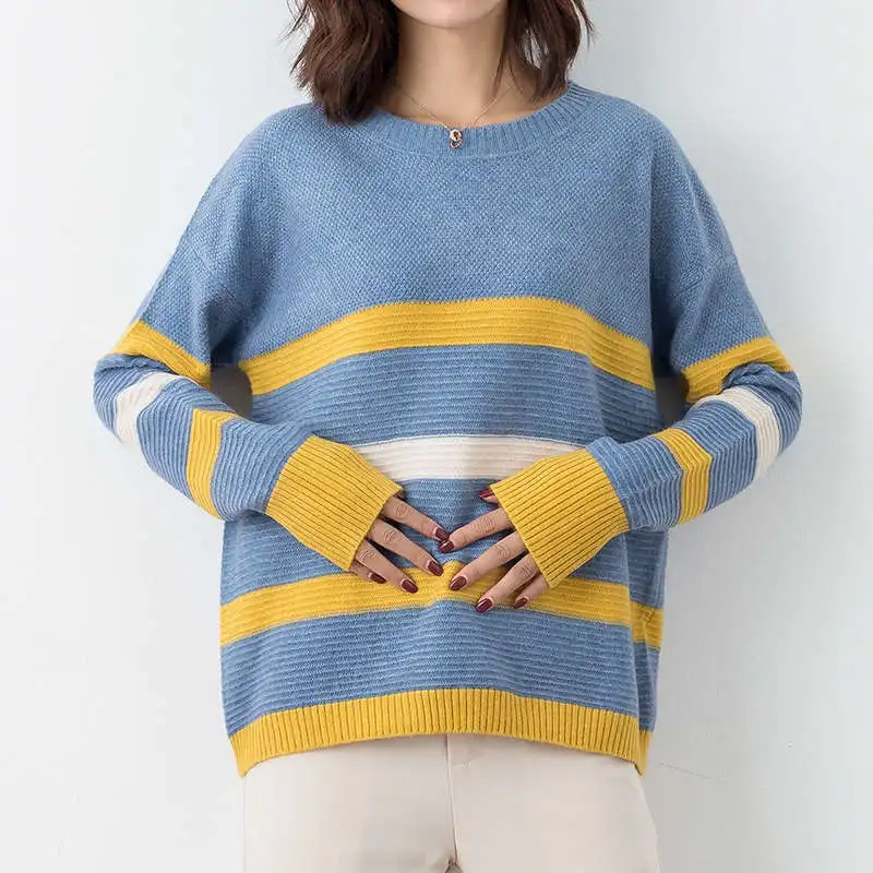 DSANNINGT Новое поступление женский свитер шерстяной свитер Женский пуловер с круглым вырезом вязаный кашемировый свитер - Цвет: Синий