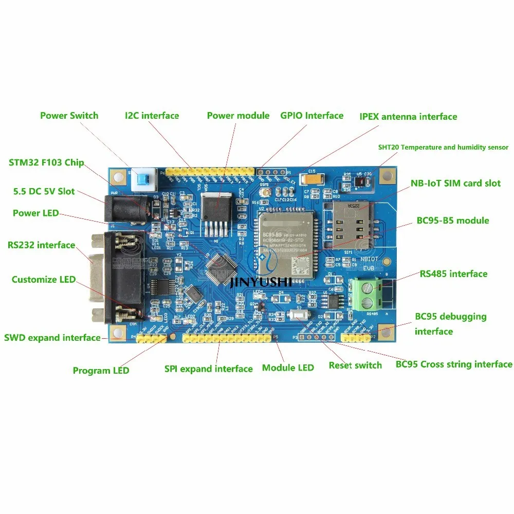 

JINYUSHI DIY For BC95 BC95-B5 850MHZ NB-IoT Development Board Evalution Board STM32F103C8T6 MCU technology support SHT20 Sensor