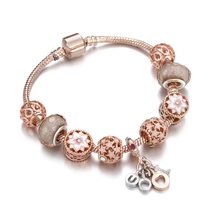 Европейский стиль Роскошный Розовый Шарм-браслет золотистого цвета для женщин цветок письмо I LOVE YOU DIY бусины браслеты ель украшение для влюбленных