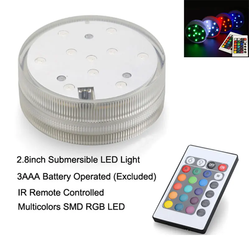 

48PCS/LOT Battery operated rgb led vase base light with remote control, submersible led lamp for wedding party decorations