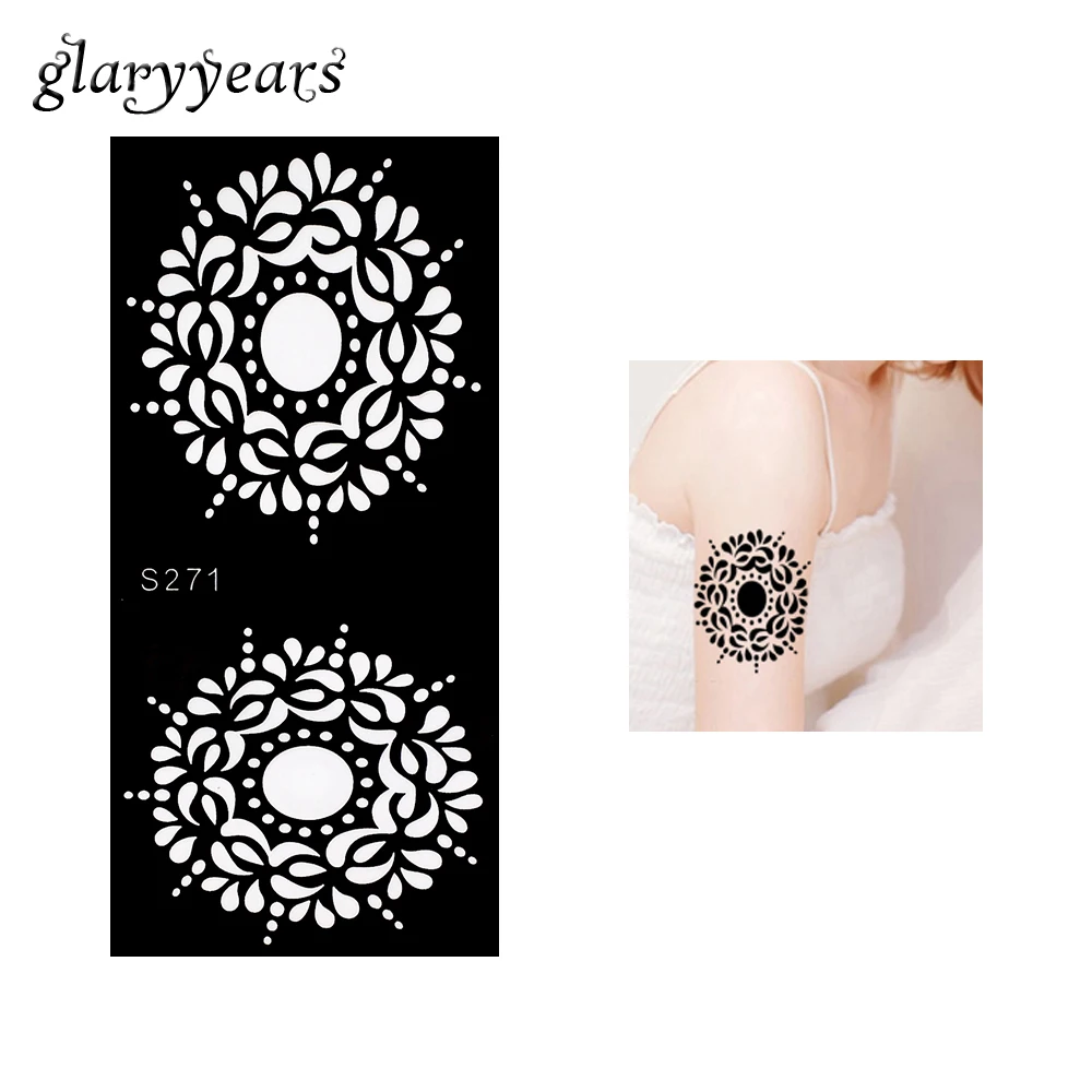 072 1 Pièce Guirlande Henné Tatouage Pochoir Dessin Fleur Pour Dame Bras Jambe Corps Art Tatouage Modèles Aérographe Peinture Mode S271 In Pochoirs