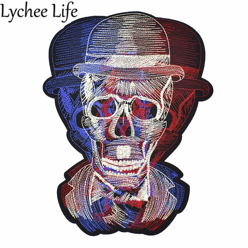 

Lychee Life Skull Punk Embroidery Patch Handmade DIY Cool Patches Practical Ironing On Clothes Bags Accessories Decorations