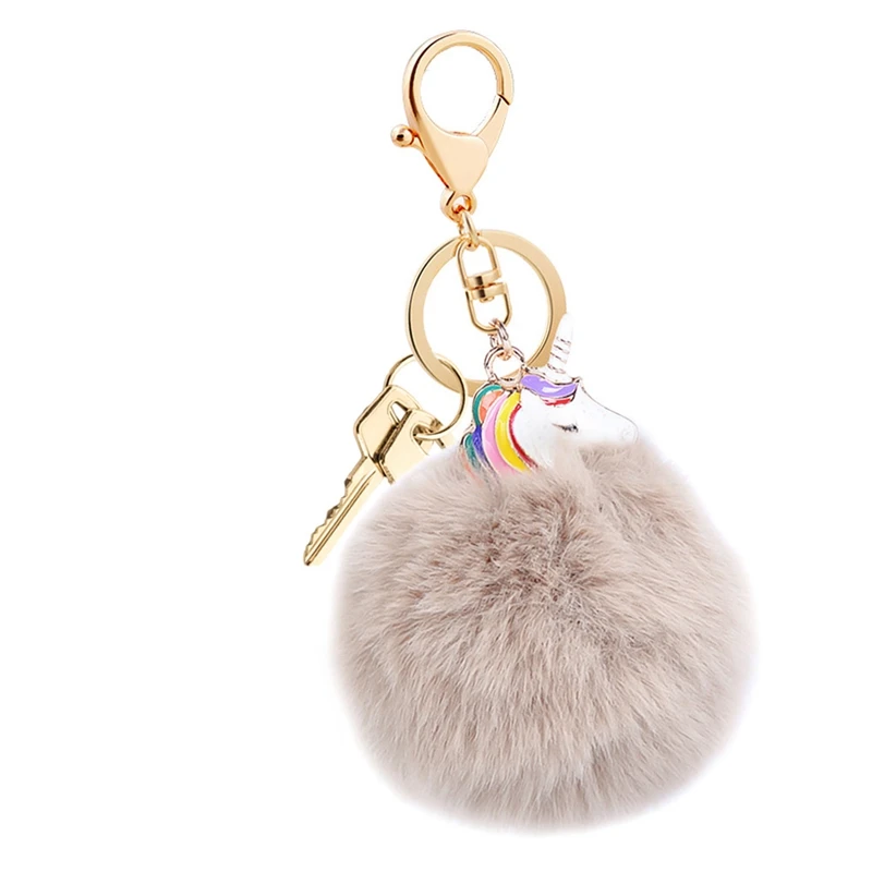 Hot Sale Unicorn Tassel Pompom Car Key Ring Pendant Fur Ball Keychain Rabbit Fur Plush Fur Unicorn Key Chian