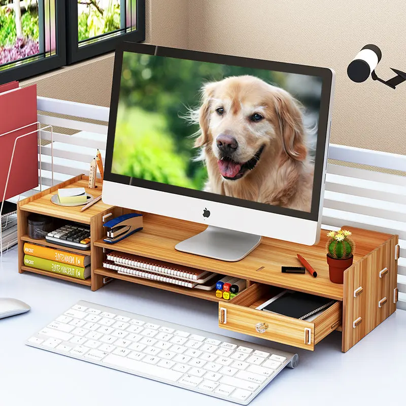 الخشب المكتبي مراقب pc حامل حامل الناهض على المفاتيح مكتب منظم تخزين مربع حالة لأجهزة الكمبيوتر المحمول التلفزيون الوقوف