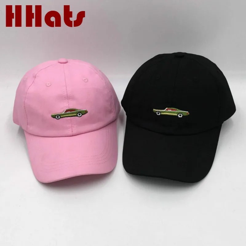 Унисекс модная вышитая розовая шляпа для папы с автомобилем хлопковая черная - Фото №1