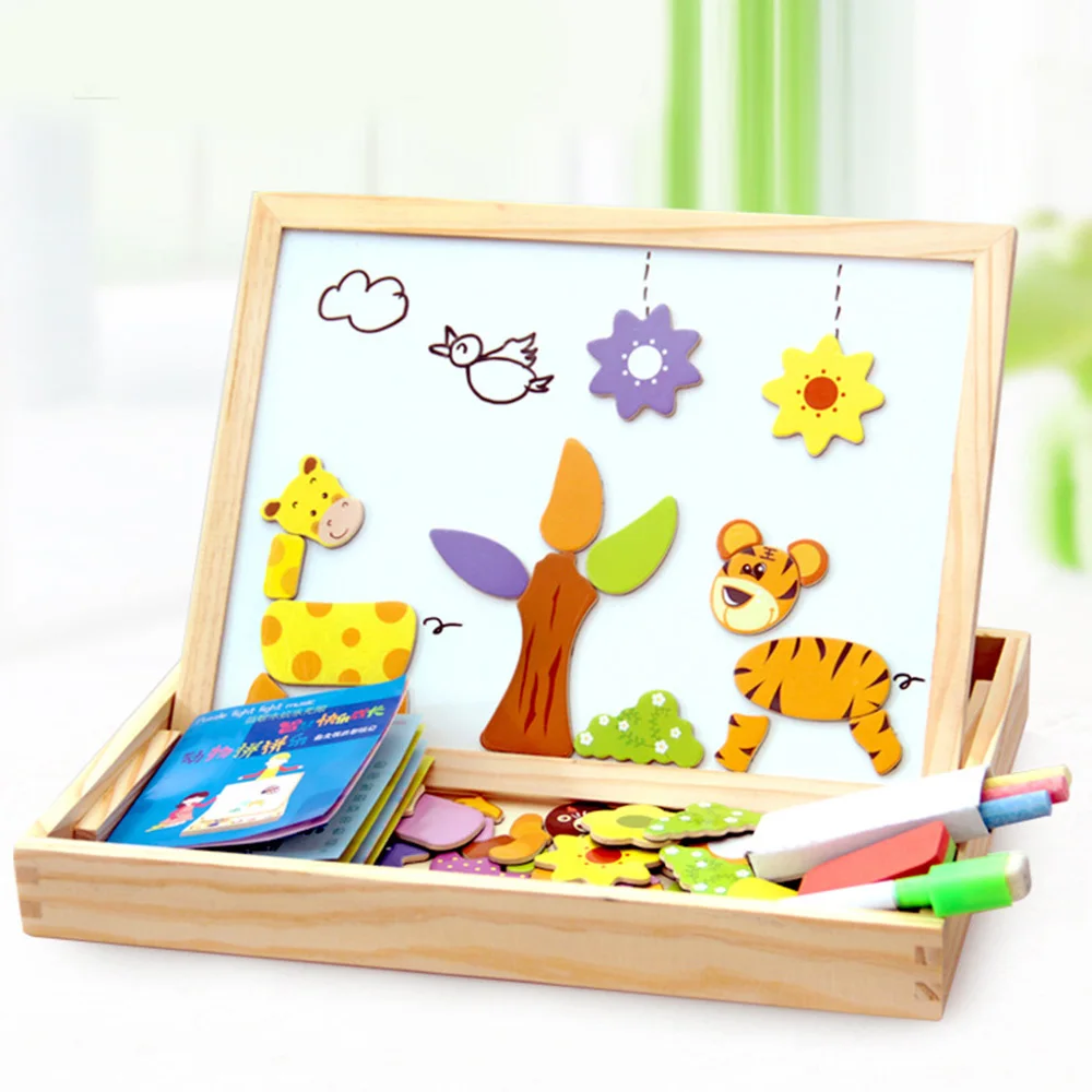 20 Styles 100pc Wooden Magnetic Puzzle Baby Kids Educational Toys Children 3d Puzzle Drawing Board Learning Wood Toys Brinquedos - Цвет: wj102