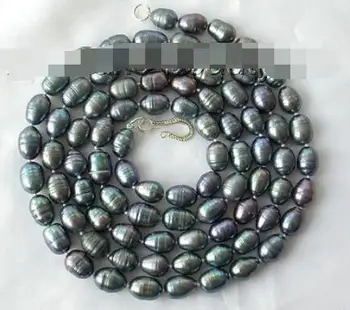 

stunning long 50"9mm baroque black freshwater cultured pearl necklace s675