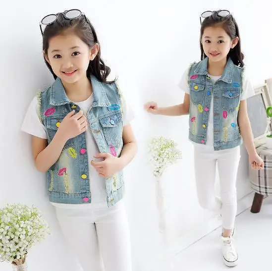 Fashion Spring Summer Autumn Girls Sleeveless Denim Vest Baby Children