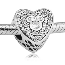 CKK Fit Pandora Браслеты Микки Сверкающее сердце амулеты 925 стерлингового серебра Шарм бусины для бусина для изготовления украшений Kralen
