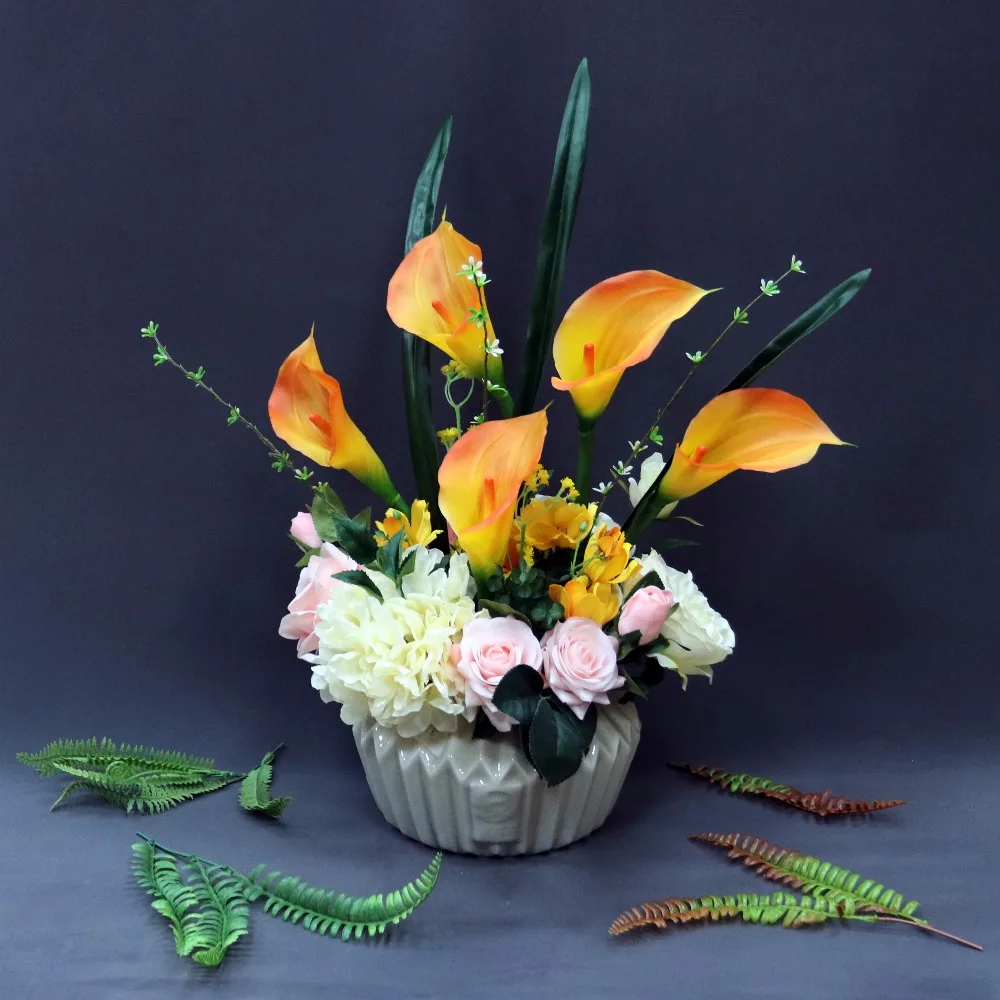 

SHUICANGYU Modern Ceramic Creative Vase Pot Artificial PU Callas Home Decor Object Porcelain Tabletop Vase Sets