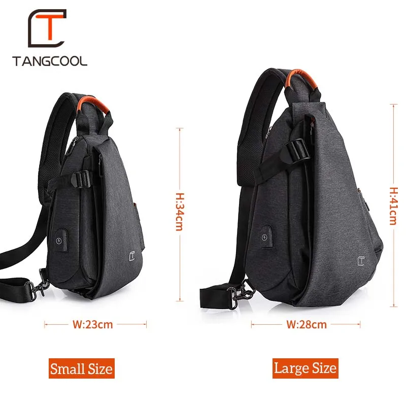 Tangcool multifunción moda hombres Crossbody bolsas USB carga pecho paquete corto viaje mensajeros bolsa de hombro repelente al agua