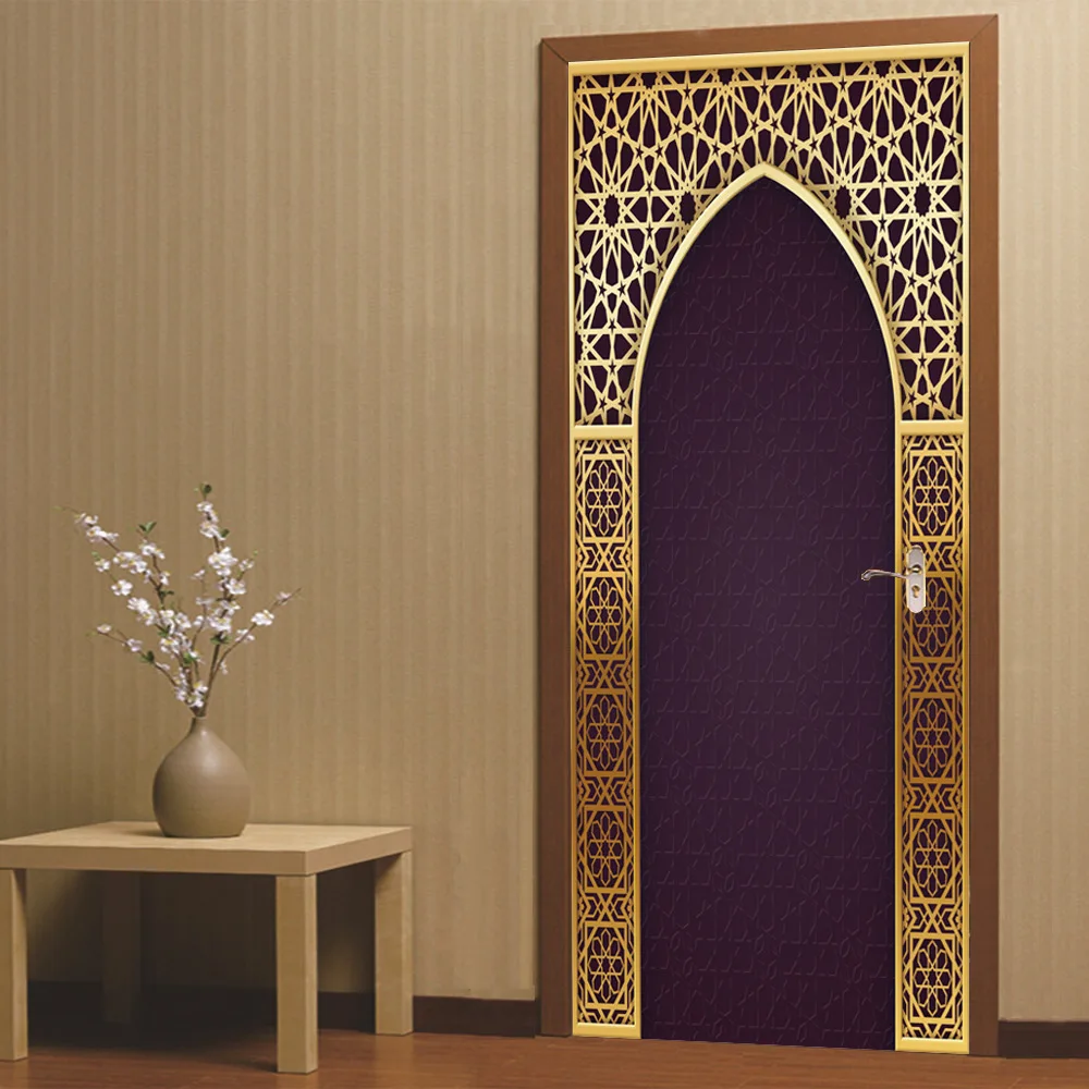 New 2pcs/set 3D Creative Arabic Style Door Stickers Wallpaper Bedroom Living Room Corridor Wall Stickers Home Door Decoration New 2pcs/set 3D Creative Arabic Style Door Stickers Wallpaper Bedroom Living Room Corridor Wall Stickers Home Door Decoration