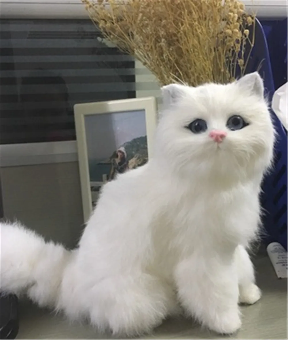 Fancytrader Simulation White Cat with Bell Toy Model Handicraft Animals Cat Doll Plastic& Fur 22cmx20cm 13