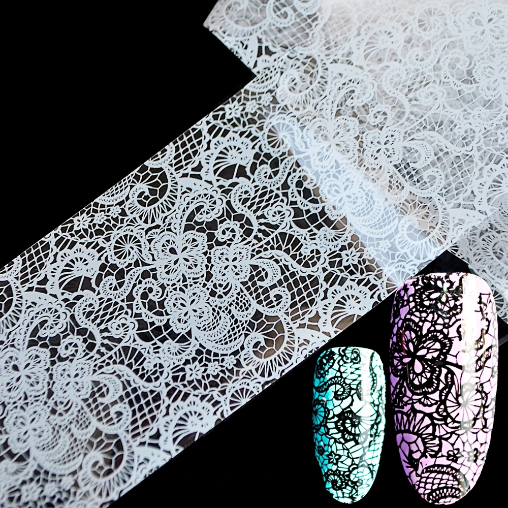 

Cool Lace Nail Foil Sticker White Black Flower Pattern Swirl Vines Nail Art Design Glue Transfer Decal Foil Manicure Supplies