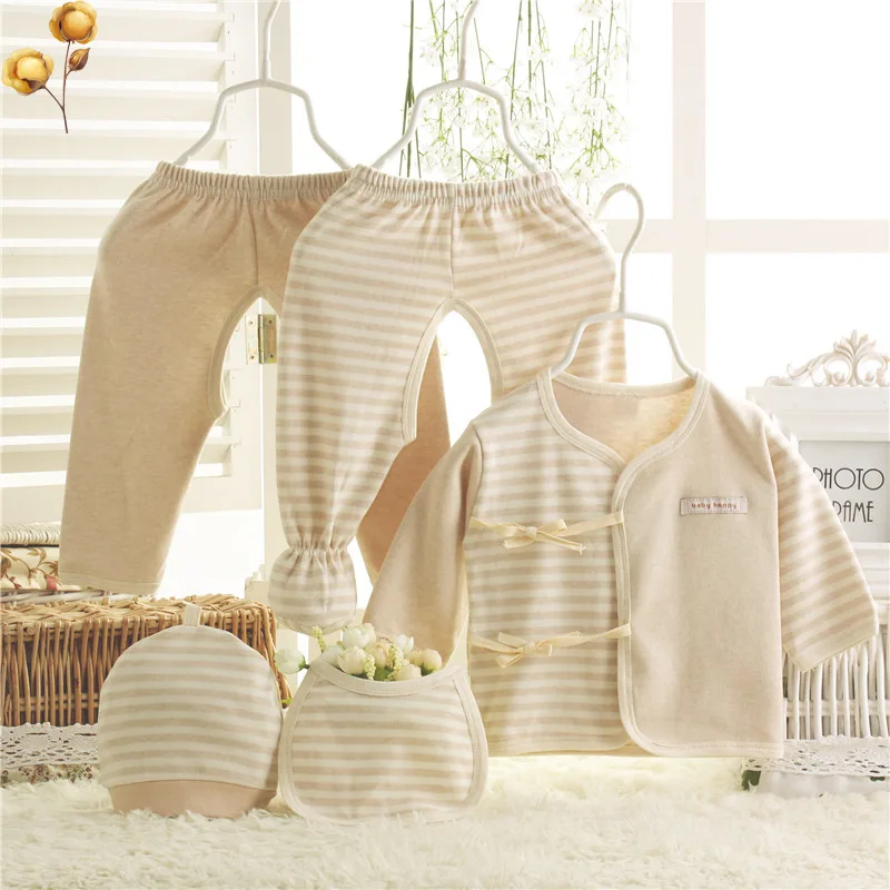 

2019 Style 5 Pieces sets sandin organic cotton Newborn baby boys girls Clothes Pants Rompers Cap Burp Cloths Bebes baby Clothing
