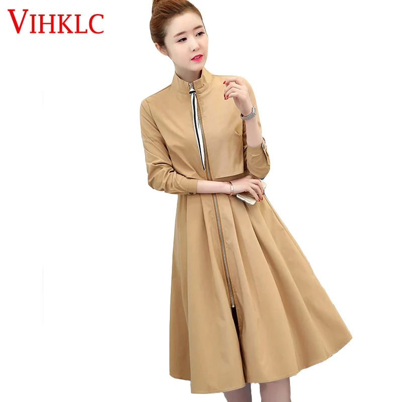 

Long trench coat female 2018 spring autumn new women's windbreaker coat big size Slim was thin wild women trench coat T636