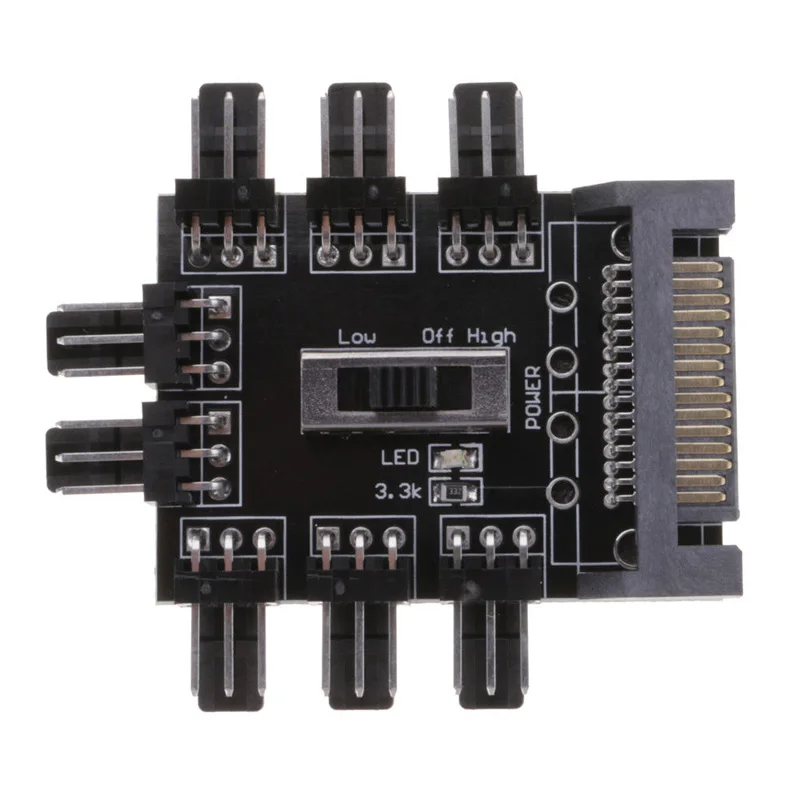 

SATA Port 8 Way 3 Pin 12V PC Fan Power Cable Extender Hub Power Splitter Adapter