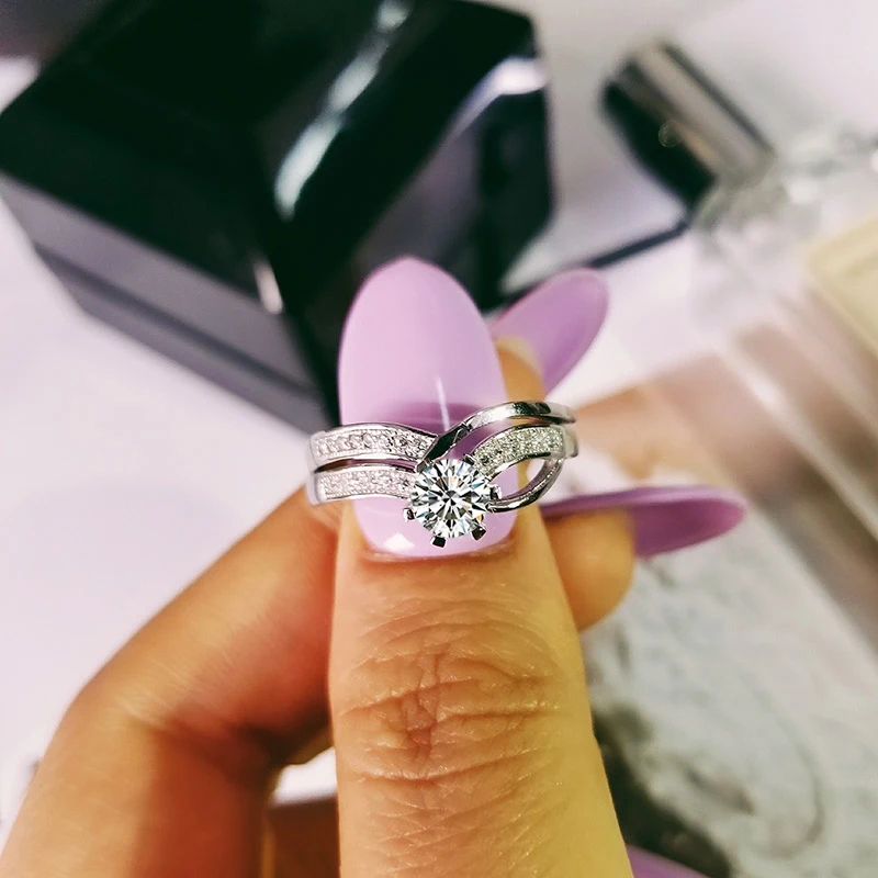 

Moonso 925 Sterling Silver Wedding Engagement ring set for women Fashion finger jewelry bridal sepcial unique R1433