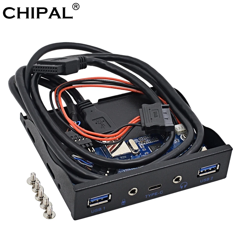 

CHIPAL 5 Ports USB 3.0 Hub Spilitter USB 3.1 TYPE-C USB-C Front Panel HD Audio with Power Cable For PC Desktop 3.5" Floppy Bay