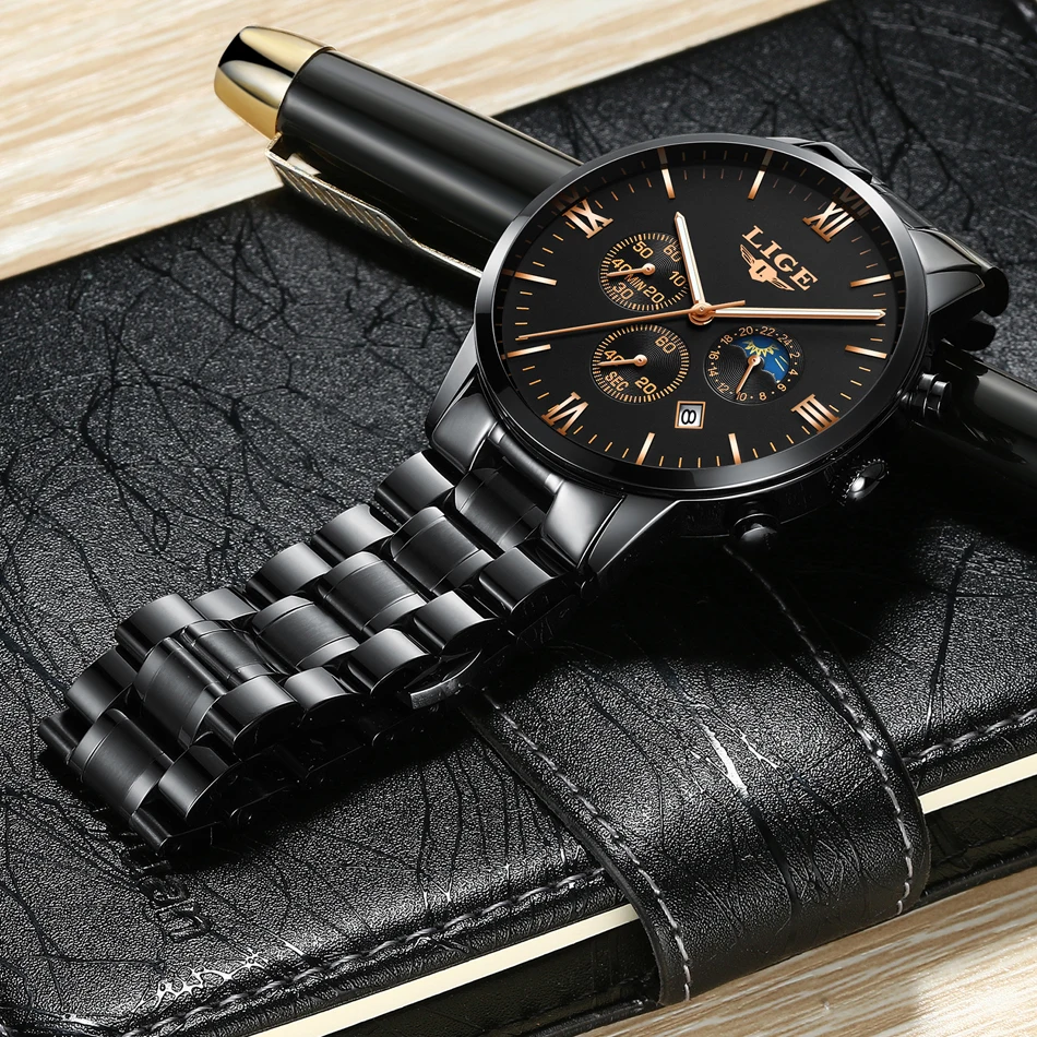 LIGE модные мужские часы Топ люксовый бренд ультра-тонкие деловые кварцевые часы мужские повседневные сетчатые стальные золотые водонепроницаемые спортивные часы