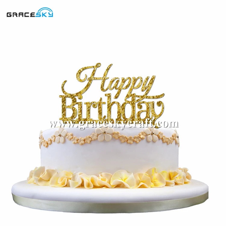 Free Shipping New Acrylic Silver Gold Glitter Birthday Cake Picks Custom Happy Birthday Design Birthday Cakes Toppers Topper Picks Topper Happy Birthdaytopper Cake Aliexpress