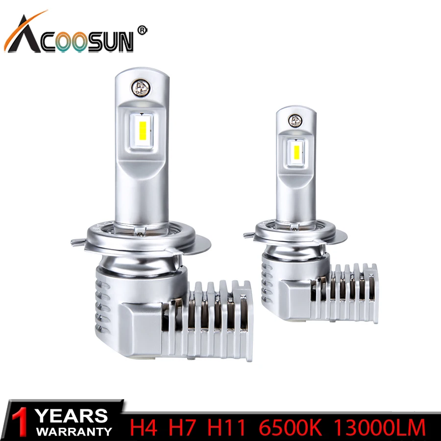 Acoosun турбо светодиодный H4 H7 H11 HB3 HB4/9006 9005 H8 H9 фар автомобиля лампы 12V 6500K 13000Lm огни для авто 12342 12972|Передние