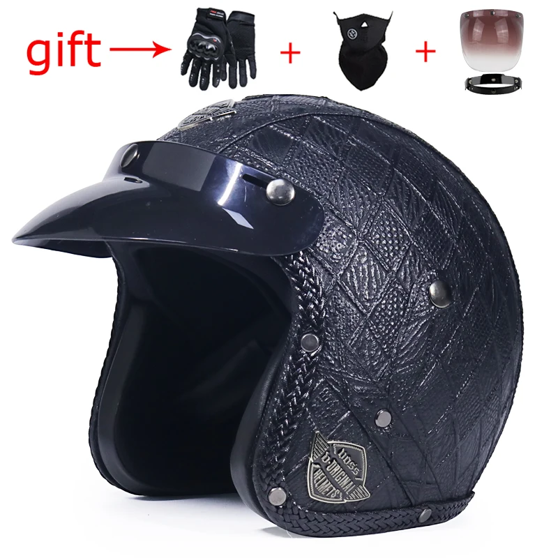 VOSS последний Ретро мотоциклетный шлем из искусственной кожи с открытым лицом 3/4 велосипед-чоппер шлем емкость с очками маска точка одобрено - Цвет: 4