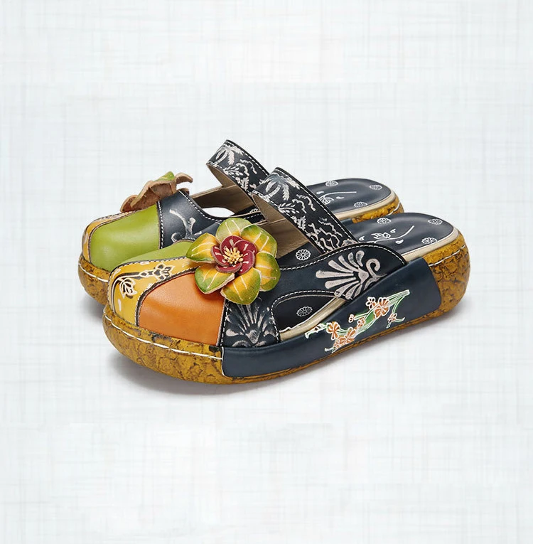 GKTINOO Flower Slippers Genuine Leather Shoes Handmade Slides Flip Flop On The Platform Clogs For Women Woman Slippers Plus Size