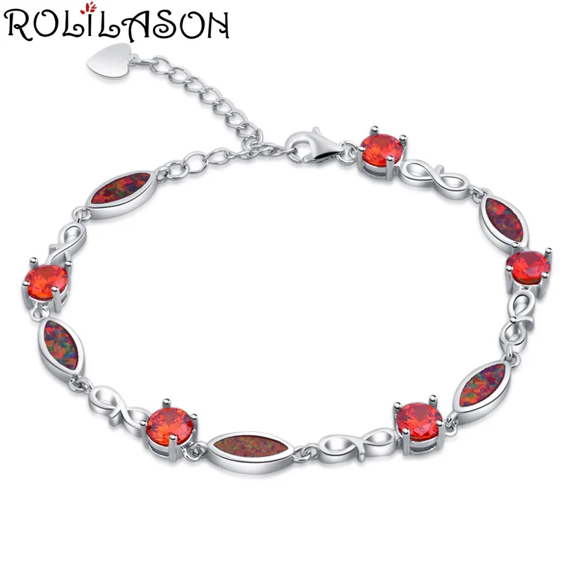 

ROLILASON simple and generous 925 silver red fire opal print bracelet fashion party gift for woem OB102