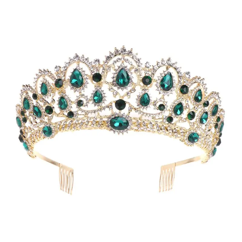 

Bride Crown Bridal Wedding Golden Rhinestone Vintage Tiara With Comb Accessories