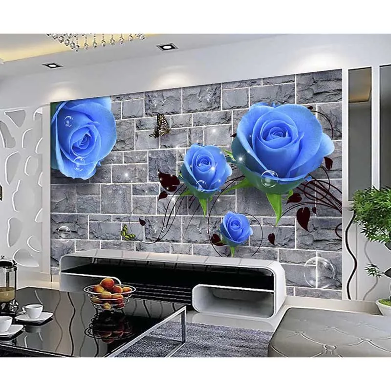 

Brick 3D Custom Photo DIY Wallpaper Blue Rose Butterfly type Wallpaper 3D Wall Murals Paper For Living Room Home Decor New 153