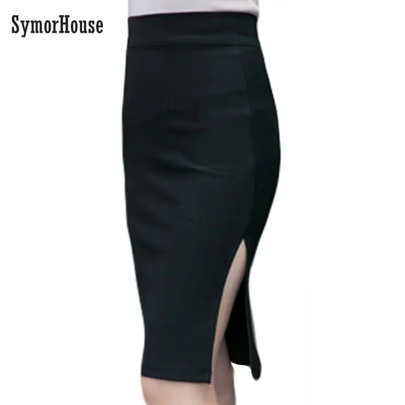 plus size 5XL New Skirts women High waist Casual OL Black Red Blue ...