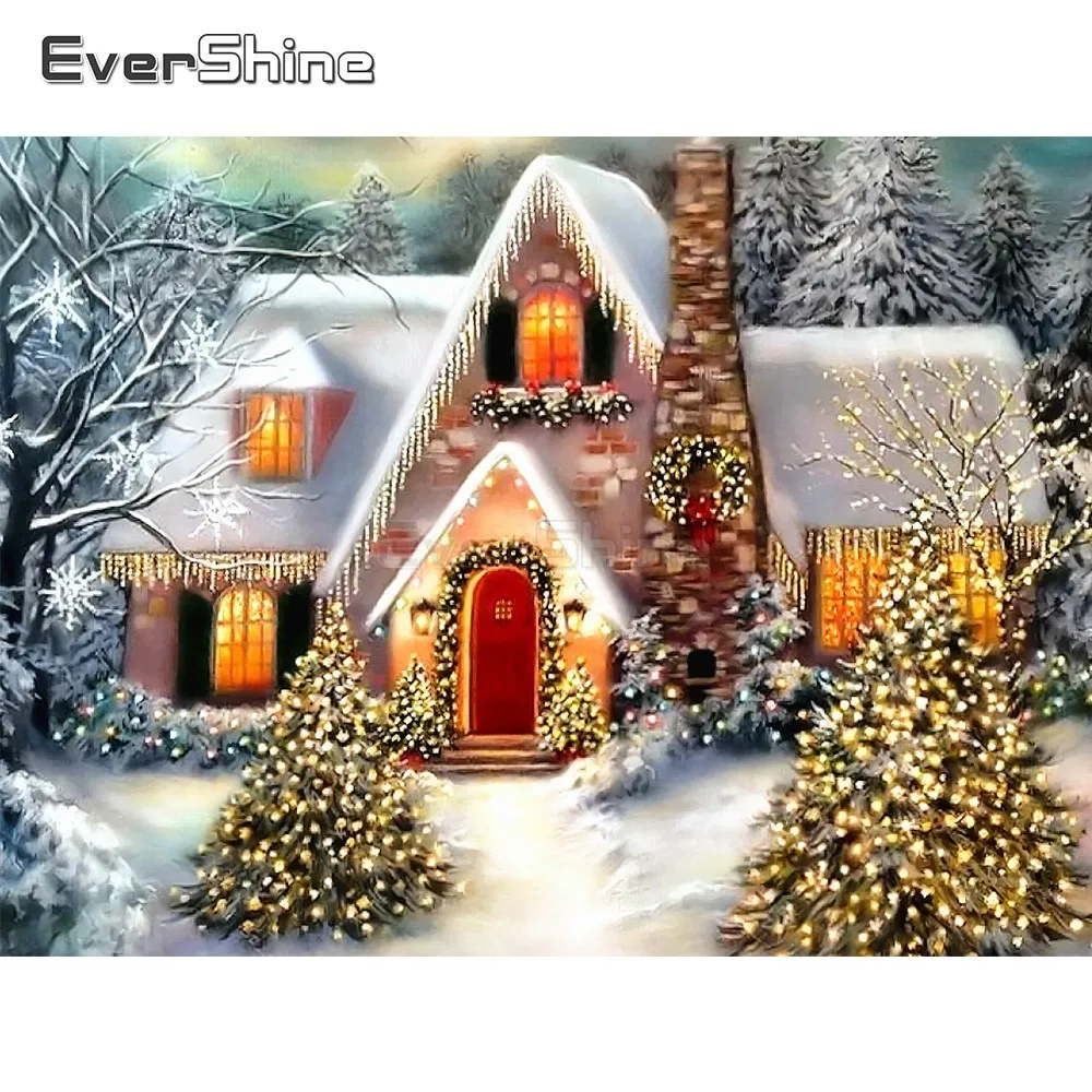 

EverShine Full Square Diamond Paining Scenery Cross Stitch Diamond Embroidery Winter Landscape Diamond Mosaic Lodge Home Decor