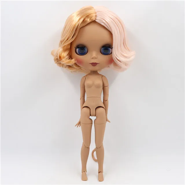 matte dark skin Ледяная фабрика blyth кукла 1/6 bjd кукла с гибкими суставами, золотистые и розовые волосы, новое матовое лицо или темная кожа матовое лицо, 30 см, BL2240/2352 - Цвет: matte dark skin