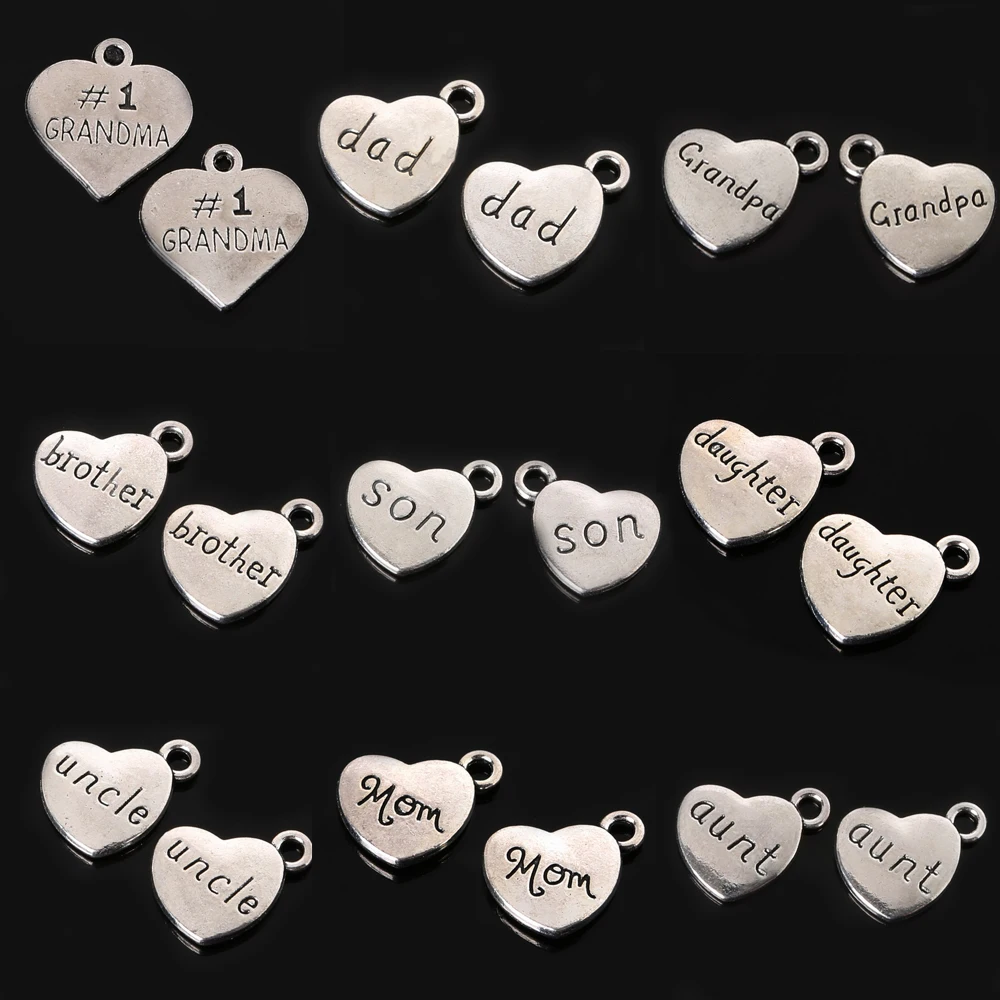 

Wow Fashion Best Friends Love Heart Antique Silver Plated All Family Members Words Charms