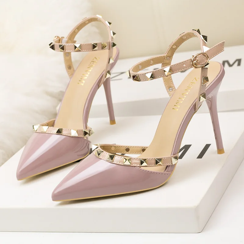 Women's shoes 9CM PUMPS European style simple sexy club thin heel high heel shallow mouth head rivet hollows woman's single shoe 5