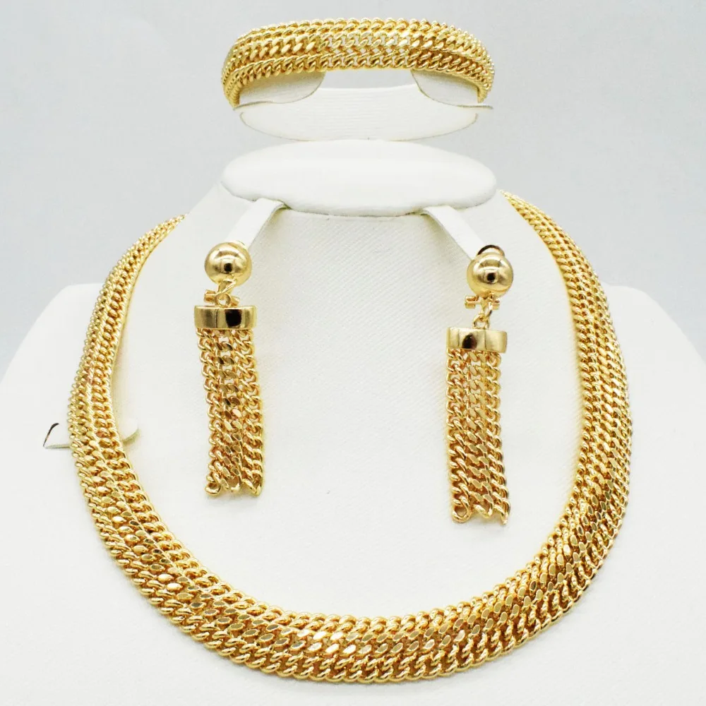 

2019 Bridal Gift Nigerian Wedding African Beads Jewelry Set Brand Woman Fashion Dubai Gold Color Jewelry Set Wholesale Design