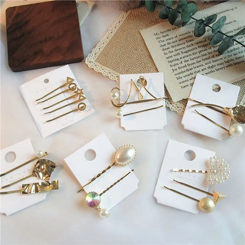 

Minimalist Polished Metal Alloy Hairpins Women Imitation Pearl Beading One Word Hair Styling Clips Geometric Rhombus Barrettes