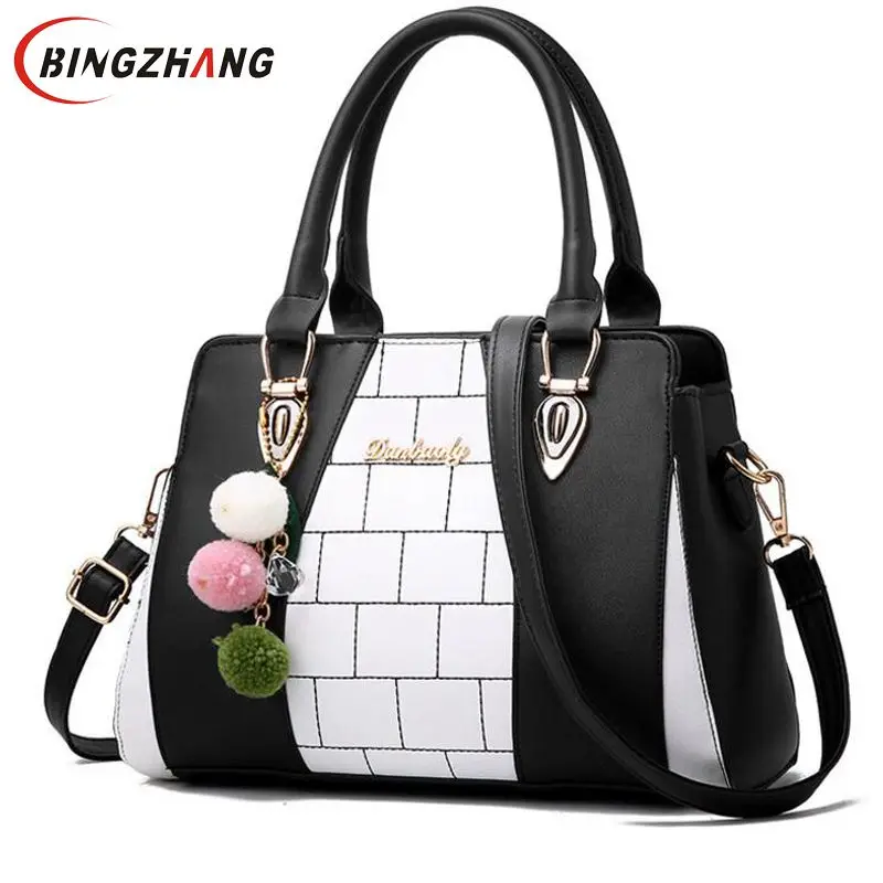 Fasion Women Brand New Design Handbag Black And White Stripe Tote Bag Female Shoulder Bags High ...