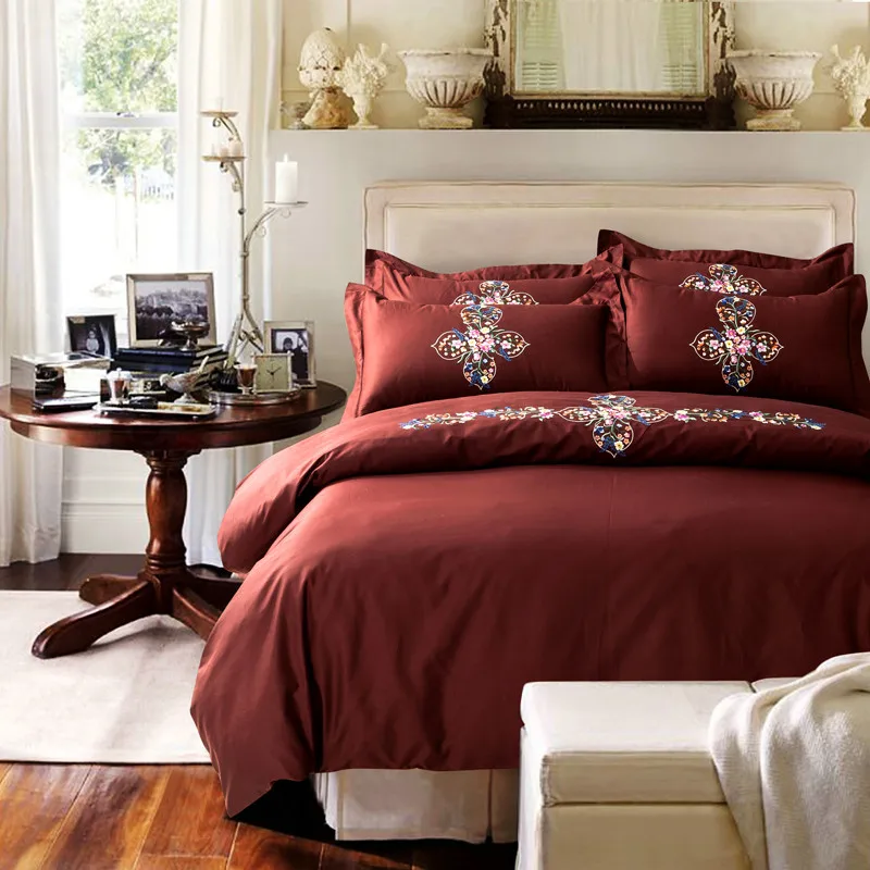 Vogue British Style Embroidery Cotton Bedding Set Satin Jacquard Duvet