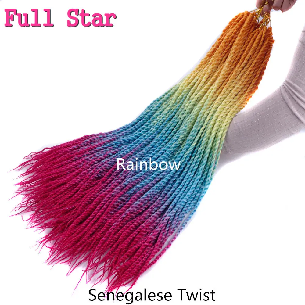 Омбре Сенегальские крученые волосы крючком плетение предварительно растянутые синтетические волосы полная звезда 20 корней черный розовый фиолетовый для женщин - Цвет: Омбре