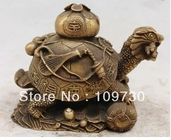 

001003 Chinese Bronze Long Life Dragon Turtle Tortoise Animal Calabash Cucurbit Statue