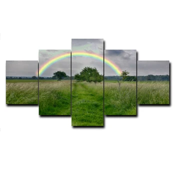 

Laeacco Abstract Vintage Canvas Oil Painting Wall Art Natural Scenery Rainbow Grass For Home Decor Bedroom Living Room No Frame