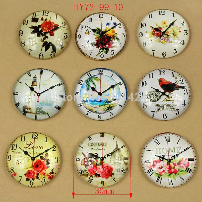 Free Shipping 7pcs 72-99 rose flower clock Glass beads Cabochon Dome Flatback 30mm for Tray Pendant Cover | Украшения и