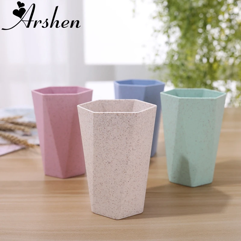 

Arshen 4 Colors 300ml Thick Wheat Straw Diamond Cup Anti-fall Brushing Cup Water Milk Coffee Cup Household Wheat Healthy Mugs