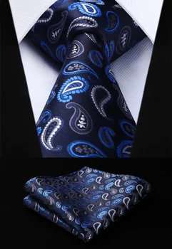 

Woven Men Tie Navy Blue Paisley Necktie Handkerchief Set#TP715V18S Party Wedding Classic Fashion Pocket Square Tie