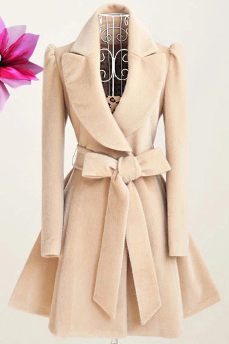 Женское Однотонное шерстяное пальто с поясом, осенняя приталенная верхняя одежда трапециевидной формы с длинным рукавом, Женский Тренч, пальто Xnxee